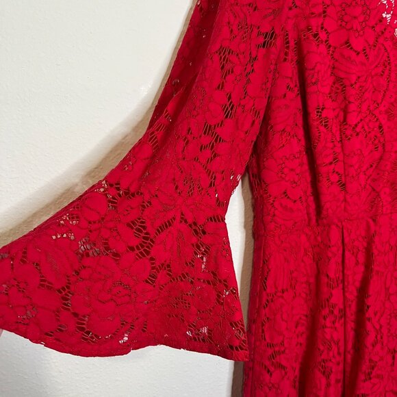 Lane Bryant red lace mini bell sleeve dress holiday cocktail 3/4 sleeve - Picture 4 of 8